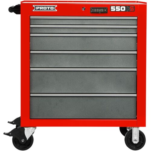‎Proto 550S 34″ Roller Cabinet - 6 Drawer, Safety Red and Gray